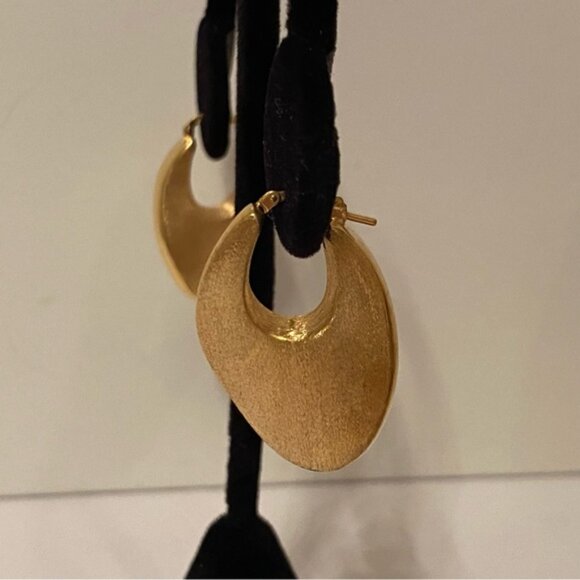 EARRINGS 925 GOLD VERMEIL STERLING SILVER BRUSHED MODERNIST HOOP DROP LEVER - Picture 4 of 9